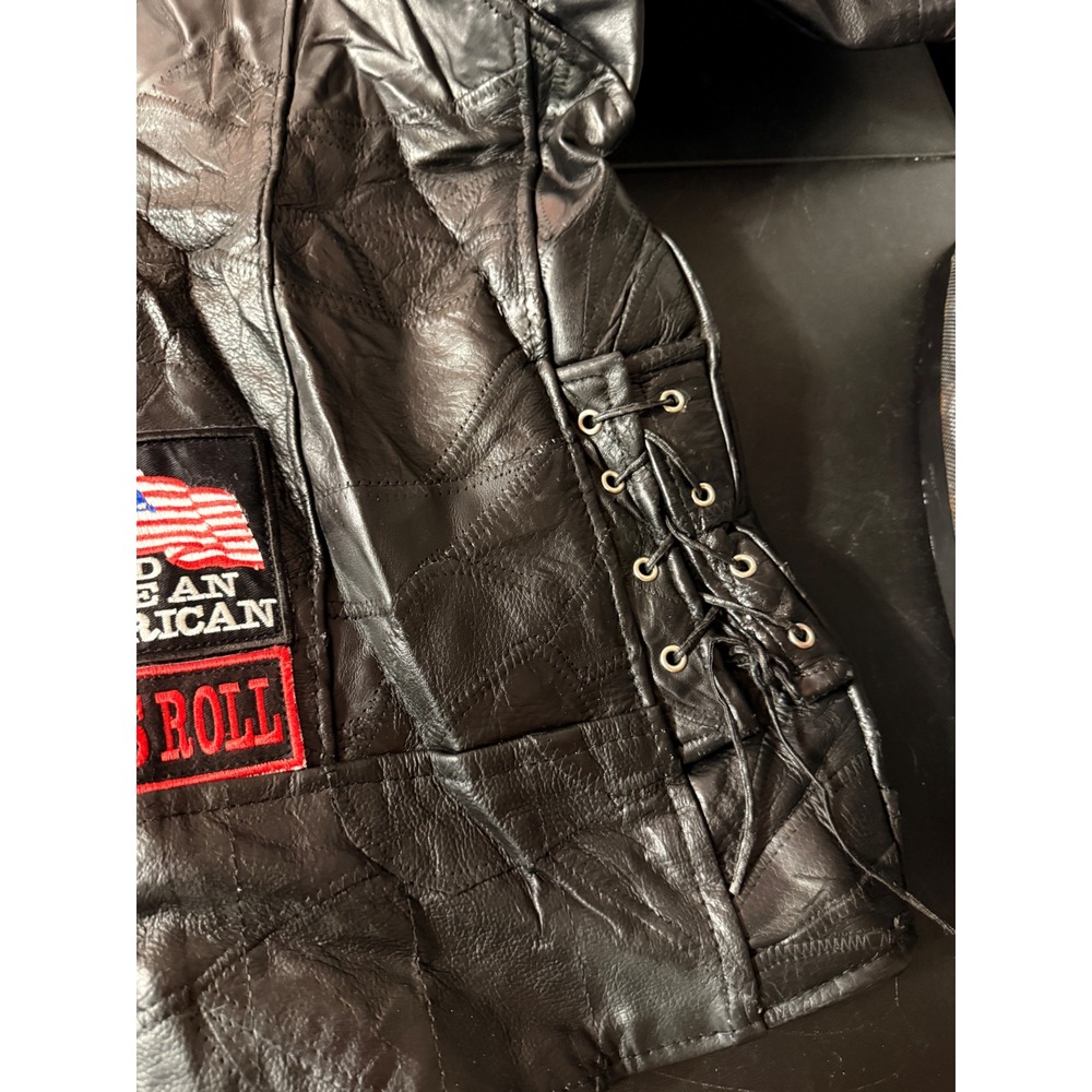 Diamond Plate Buffalo Leather Biker Jacket Mens XL Patchwork Live To Ride Eagle - Picture 14 of 15